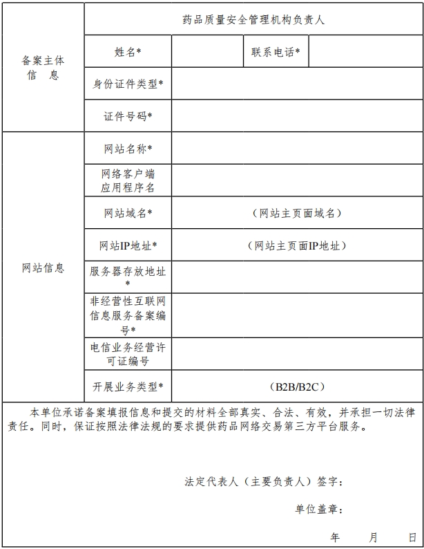 药品网络交易第三方平台备案表