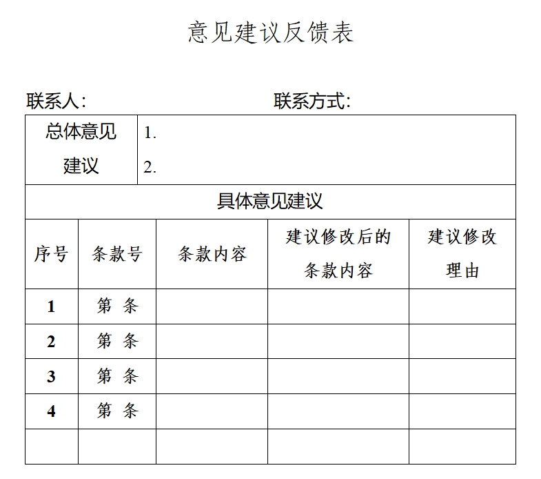 意见建议反馈表